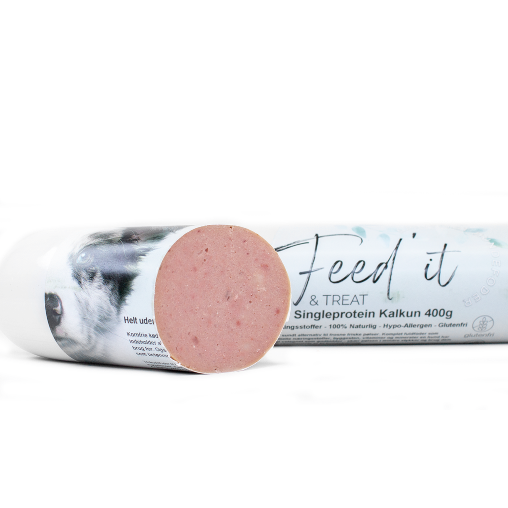 Godbidspølse til hunde, skærefast, 400 g., med kalkun