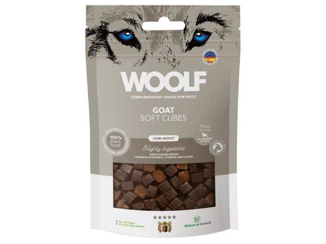 Woolf Soft Cubes Ged – kornfri og blød godbid med 85 % ged til både store og små hunde.